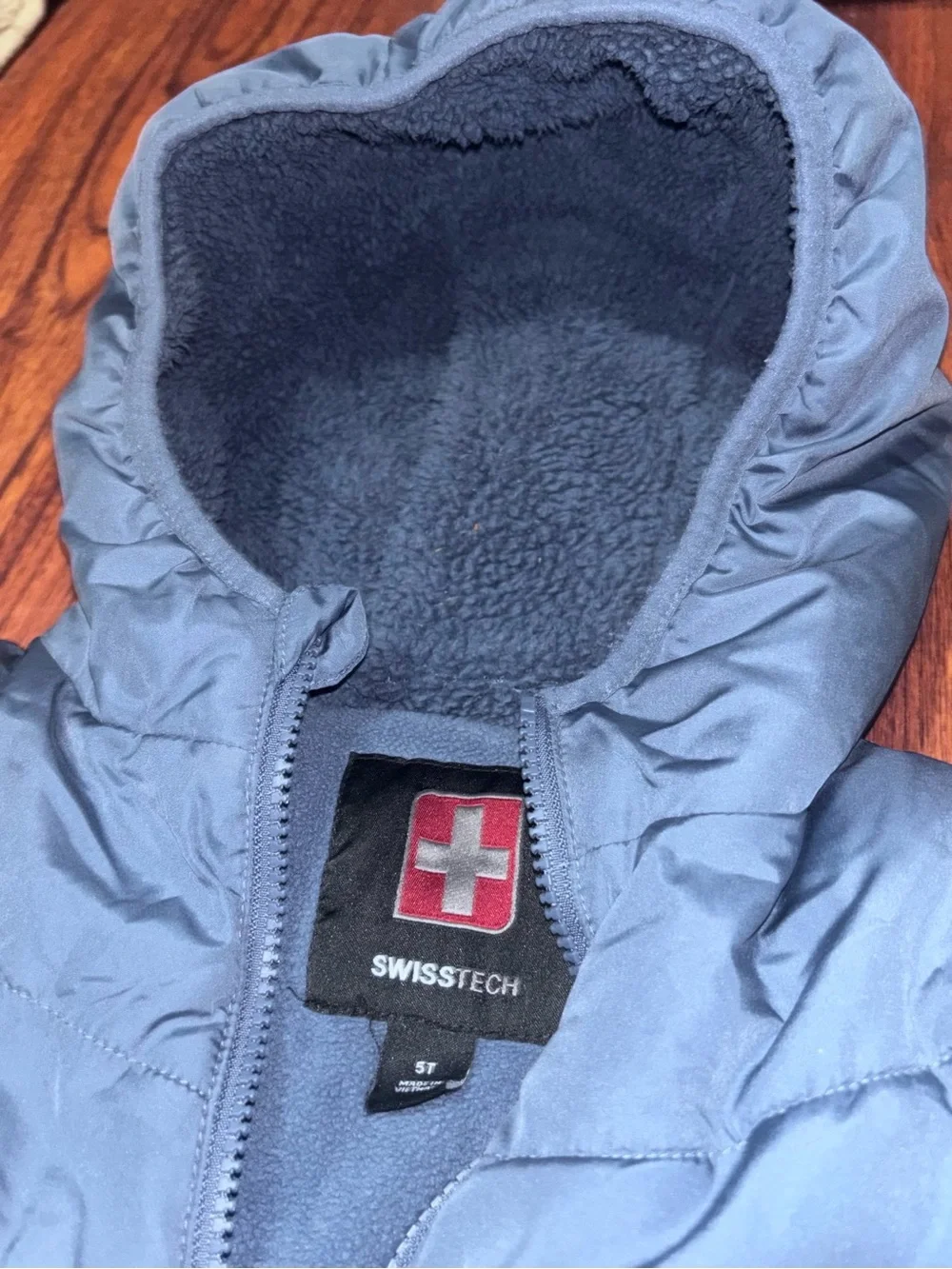 Swiss Tech Kids Hooded Puffer Jacket in Slate Blue